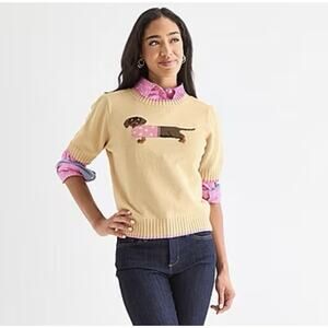 Crew Neck Short Sleeve Sweater knit dachshund With Sweater Sz M